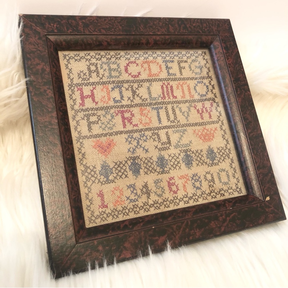 Vintage Framed Cross Stitch Alphabet Sampler